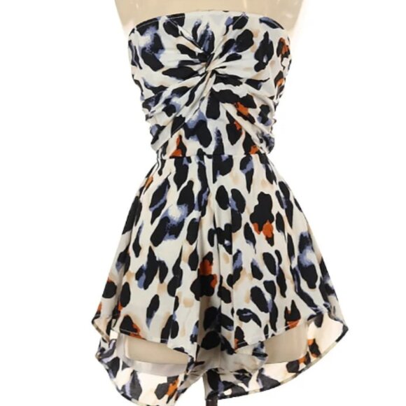 Vintage Animal Print Leopard Cute Shorts Sleeveless Flare Romper Size S - Picture 2 of 2